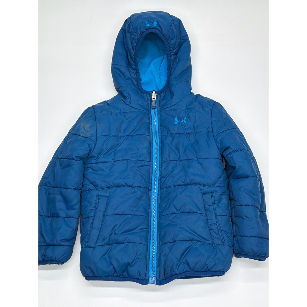Under Armour Storm Reversible Puffer Jacket Blue Fleece Lined Hooded Kids Coat